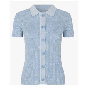 Samsoe Samsoe Blue Ribbed Bonnie Short Sleeved Polo Size Medium